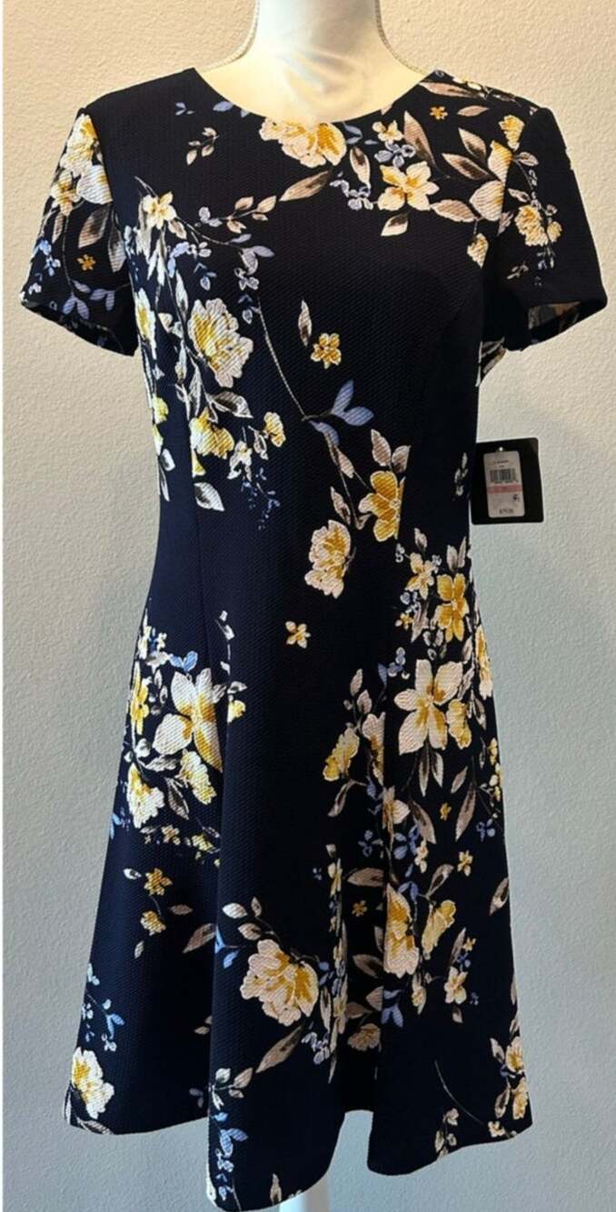 Jessica Howard Navy Floral Fit & Flare Dress NWT Size 10 Wedding Guest Career